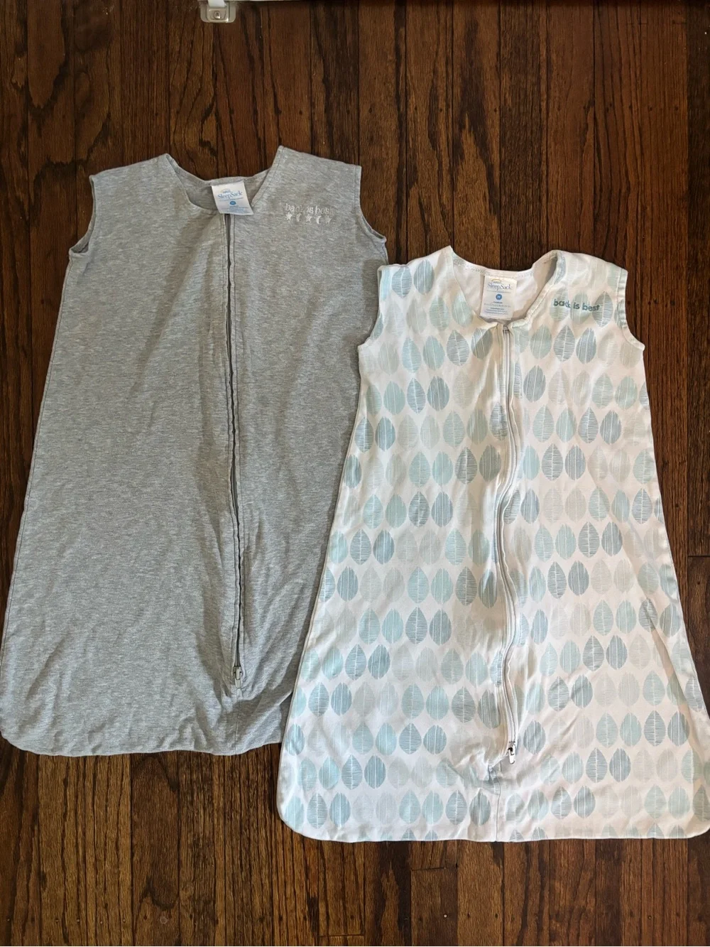 Bundle Halo Grey Solid & White Sleep Sacks with Light Blue Leaf Print